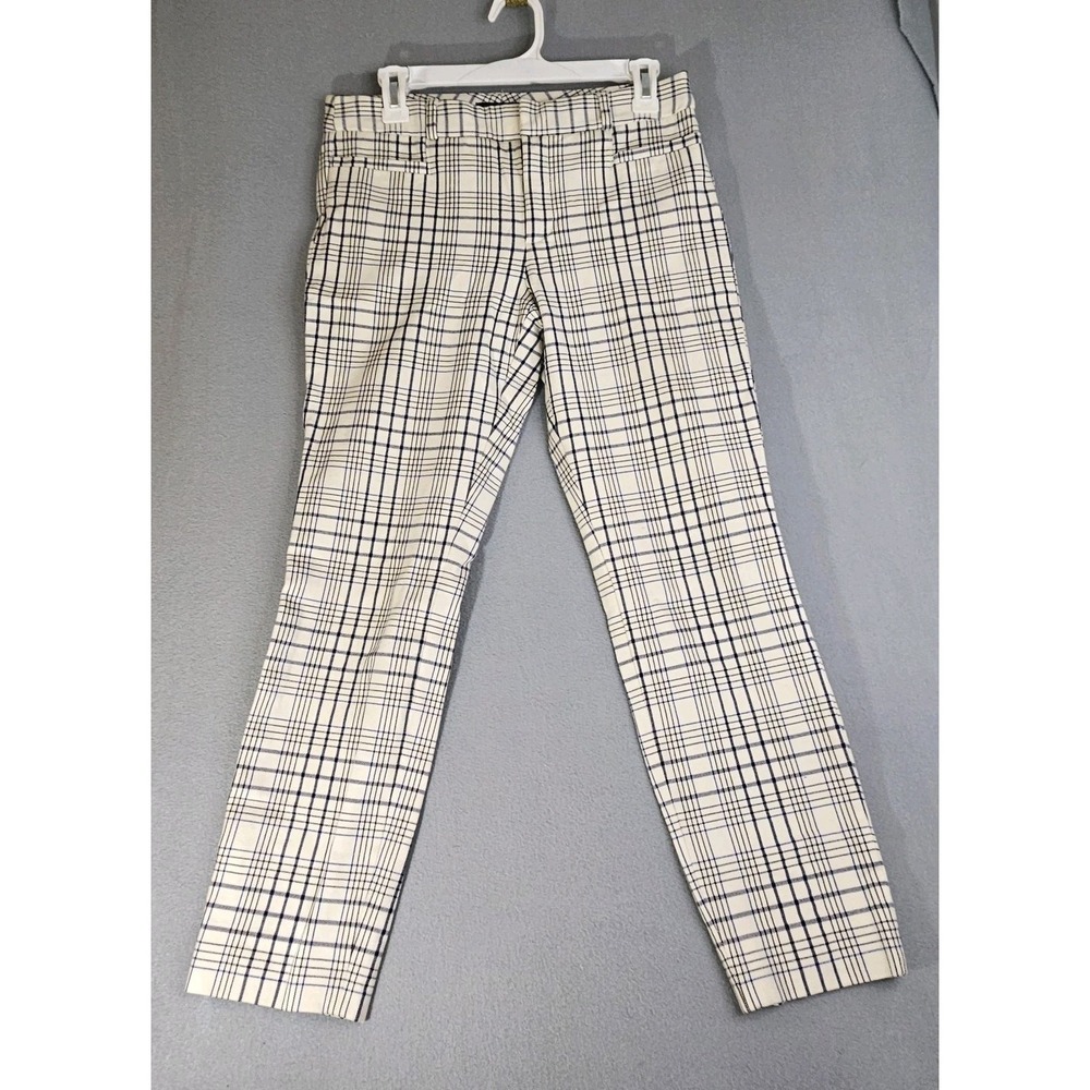 Banana Republic Women's Plaid Cream/Blue Solid Mid Rise Ankle Pants SZ 4 Stretch